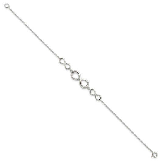 Sterling Silver Rhodium-plated Polished Infinity Symbol Bracelet QG3627-7.25
