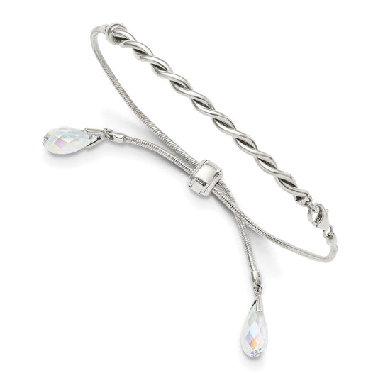 Sterling Silver Antiqued Crystal Tassel Adjustable Bracelet QG3639