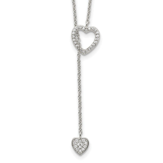 Sterling Silver Rhodium-plated Polished Adjustable Hearts with CZ Necklace QG3669