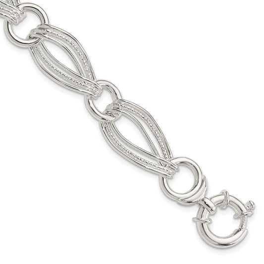 Sterling Silver Polished And Textured Link Bracelet QG3874-8