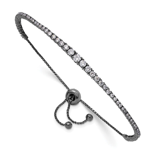 Sterling Shimmer Sterling Silver Black Rhodium-plated 67 Stone Graduated CZ Adjustable 5 inch up to 9 inch Bracelet QG4167