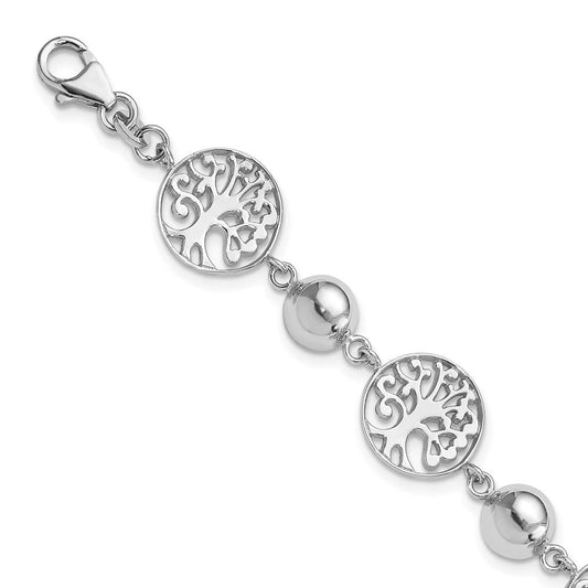 Sterling Silver Rhod-plated Round Tree and Circle w/1in ext. Bracelet QG4236-7