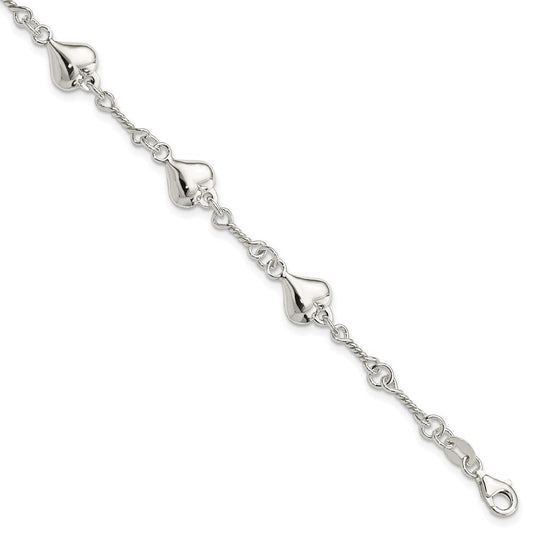 Sterling Silver Polished Heart 7.5in Bracelet QG4246-7.5
