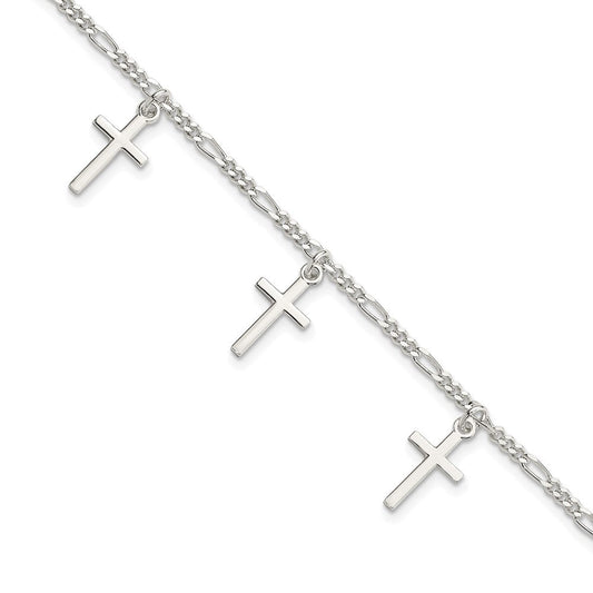 Sterling Silver Polished Cross 7.5in Bracelet QG4248-7.5