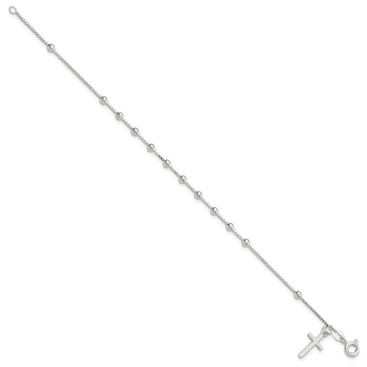 Sterling Silver Polished Beaded Cross 7.25in Bracelet QG4249-7.25
