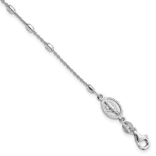 Sterling Silver Rhodium Plated Polished Beaded Cross Bracelet QG4257-7