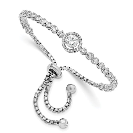 Sterling Silver Rhodium-plated CZ Adjustable Bracelet QG4624