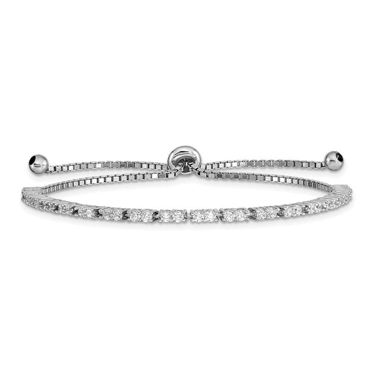 Sterling Silver Rhod-plated April CZ Adjustable Bracelet QG4757APR