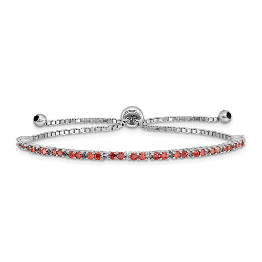 Sterling Silver Rhod-plated January Red CZ Adjustable Bracelet QG4757JAN