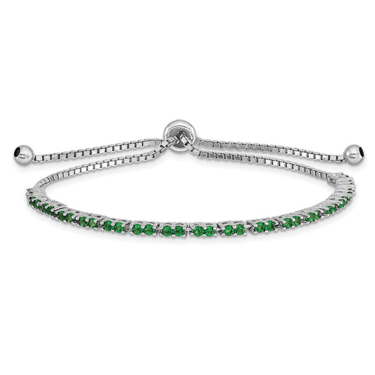 Sterling Silver Rhod-plated May Green CZ Adjustable Bracelet QG4757MAY
