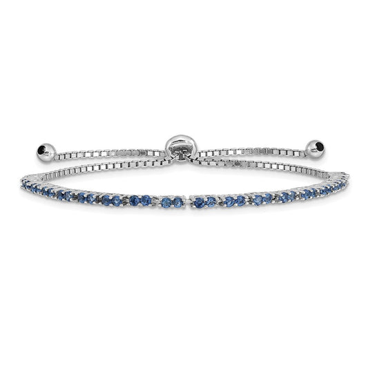 Sterling Silver Rhod-plated September Blue CZ Adjustable Bracelet QG4757SEP
