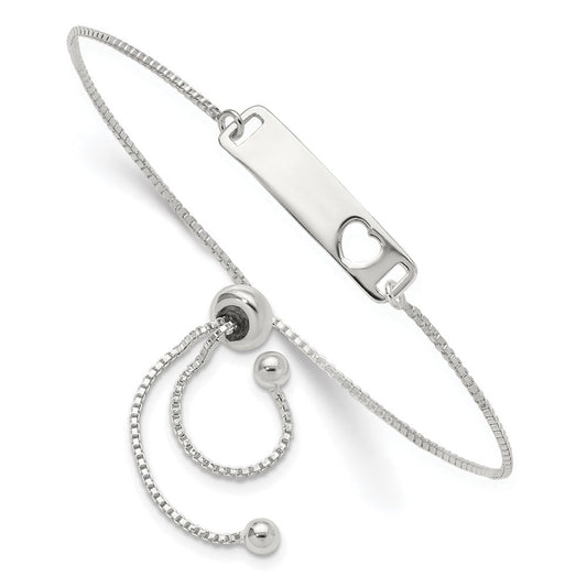 Sterling Silver Polished Bar w/ Heart Adjustable Bracelet QG4765
