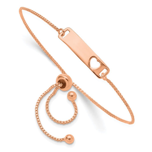 Sterling Silver Rose Gold-tone Polished Bar w/ Heart Adjustable Bracelet QG4765RP