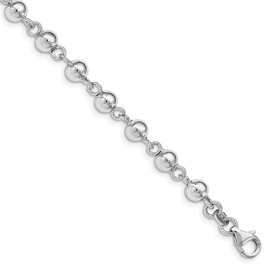 Sterling Silver Rhodium-plated 6mm Polished Beads Bracelet QG4860-7.5