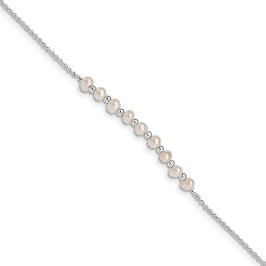 Sterling Silver White Semi-round Freshwater Cultured Pearl Bracelet QG5054-6.5
