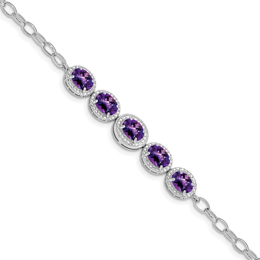 Sterling Silver Rhod-plat Amethyst Bracelet QG5058-8
