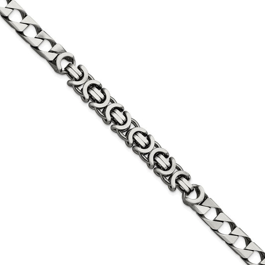 Sterling Silver Mens Antiqued Brushed Curb/Circles Bracelet QG5741-8.5