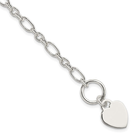 Sterling Silver Polished Heart Charm Fancy Link Bracelet QG5783-7.5