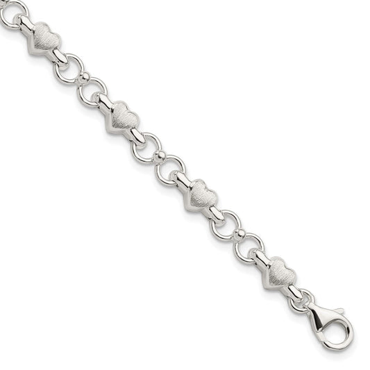 Sterling Silver Satin & Polished Heart Chain Bracelet QG5786-7.5