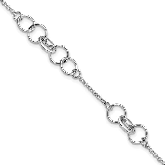 Sterling Silver Rhodium-plated Fancy Circles w/.5 in Ext Bracelet QG5843-6.5