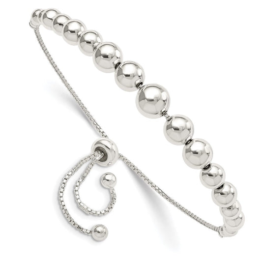 Sterling Silver Polished Beaded Adjustable Bracelet QG5894