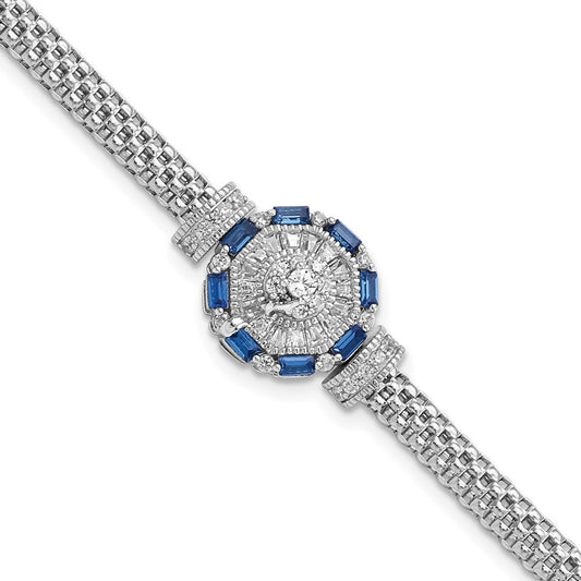 Sterling Silver Rhodium-plated Polished Blue & White CZ Bracelet QG5930-7