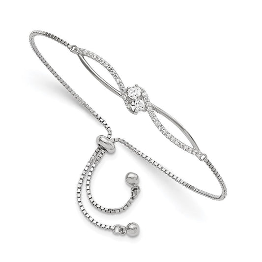 Sterling Silver Polished Rhodium-plated CZ Adjustable Bracelet QG5953