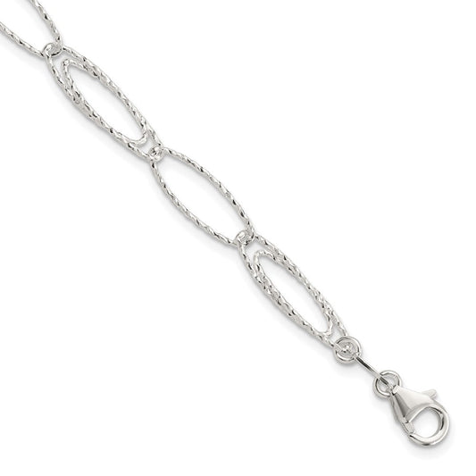 Sterling Silver Rhodium-plated Polished D/C Fancy Link Bracelet QG5990-7.5