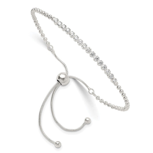 Sterling Silver Polished D/C with CZ Adjustable Bracelet QG6245