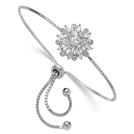 Sterling Silver Rhodium-plated Floral CZ Adjustable Bolo Bracelet QG6252