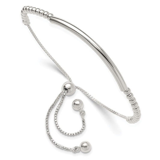 Sterling Silver Polished Bar Beaded Adjustable Bracelet QG6263