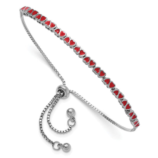 Sterling Silver Rhodium-plated Enameled Hearts Adjustable Bracelet QG6272