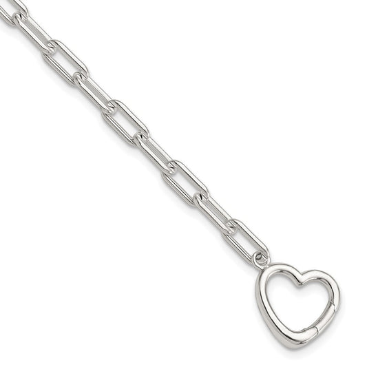Sterling Silver Open Link 7.25in Heart Clasp Bracelet QG6347-7.25