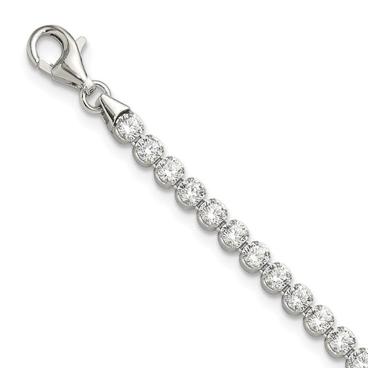 Sterling Silver Rhodium-plated 3 mm Round CZ 7.5in Tennis Bracelet QG6429-7.5