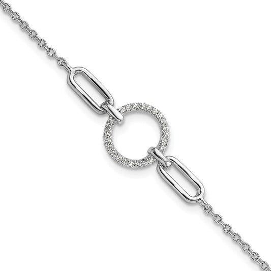 Sterling Silver Rhodium-plated Fancy CZ Circle 7in w/1in ext Bracelet QG6446-7