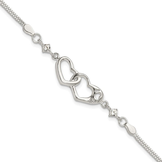 Sterling Silver Rhodium-plated Polished CZ I Heart You w/1in ext Bracelet QG6467-6.5