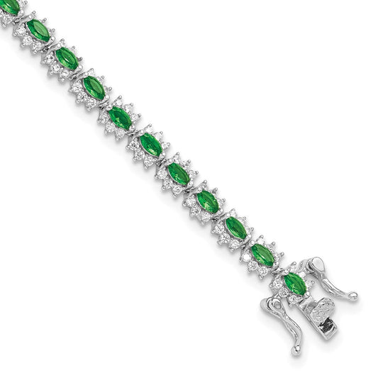 Sterling Silver Rhodium-plated with Green and White CZ 7.5in Bracelet QG6478-7.5