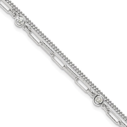 Sterling Silver Rhodium-plated CZ 2 Strand 6.75in w/1in ext. Bracelet QG6495-6.75