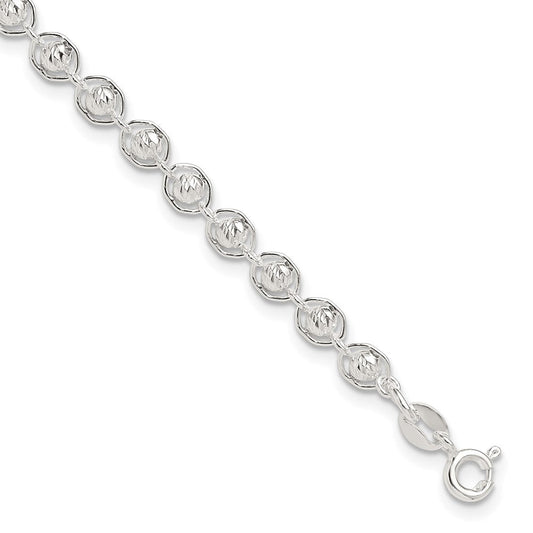 Sterling Silver Polished and Diamond Cut Beaded Bracelet QG6527-7.5