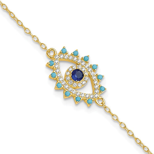 Sterling Silver Gold-tone Glass and Glass Crystal Evil Eye Bracelet QG6546-7