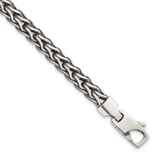 Sterling Silver Antiqued Polished 6mm Fancy Flat Chain 7.75 inch Bracelet QG6780-7.75