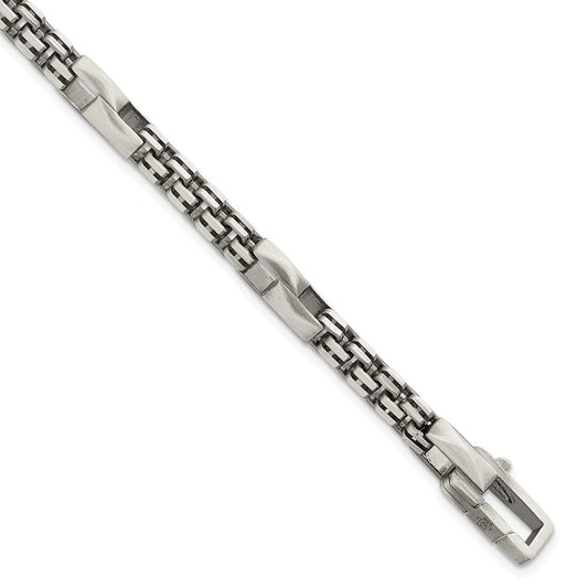 Sterling Silver Black Ruthenium-plated Brushed Fancy Box Chain Mens 8.5 inch Bracelet QG6788-8.5