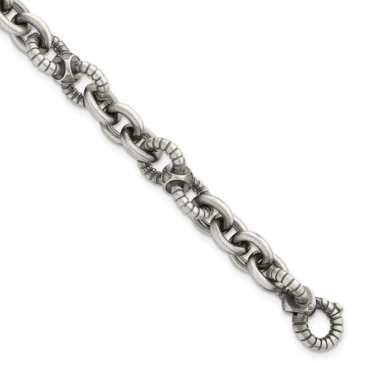 Sterling Silver Black Ruthenium-plated Brushed and Textured Fancy Link Mens 8.25 inch Bracelet QG6791-8.25