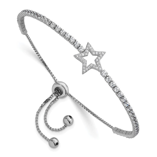 Sterling Silver Rhodium-plated Polished CZ Star Adjustable Bolo Bracelet QG6807