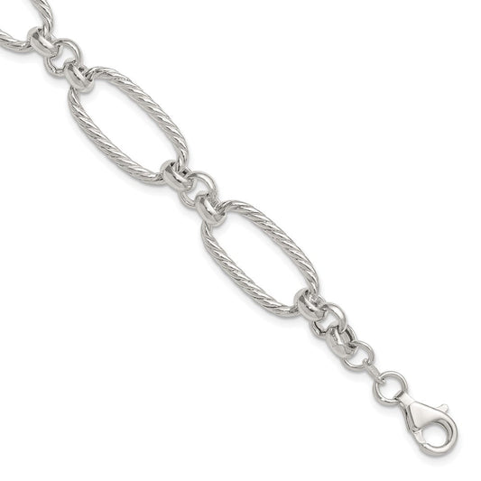 Sterling Silver Polished and Twisted Fancy Oval Link 7.5 inch Bracelet QG6811-7.5