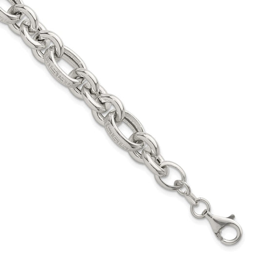 Sterling Silver Polished and Greek Key Links 7.5 inch Bracelet QG6814-7.5