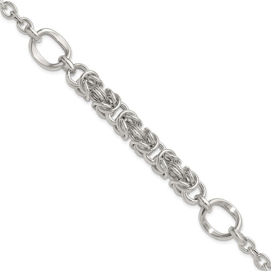 Sterling Silver Polished Fancy Byzantine Center 7.75 inch Bracelet QG6819-7.75