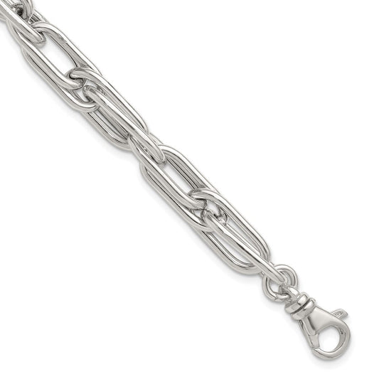 Sterling Silver Polished Oval Double Link 7.5 inch with 1 inch Extender Bracelet QG6821-7.5