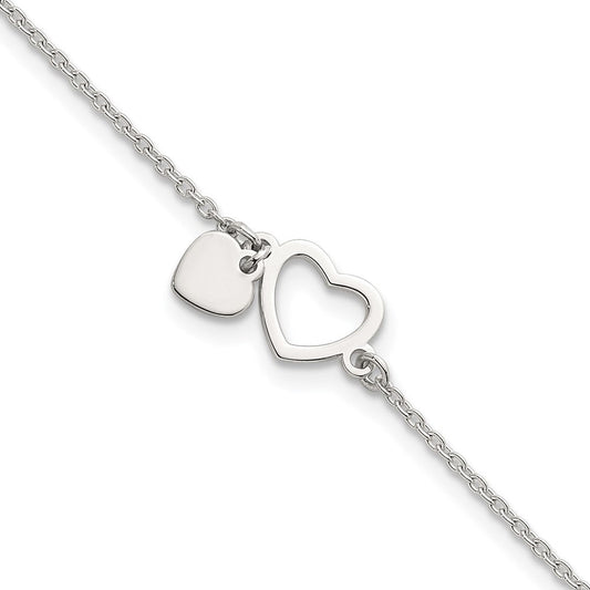 Sterling Silver Polished Double Heart 7 inch with 1 inch Extension Bracelet QG6832-7