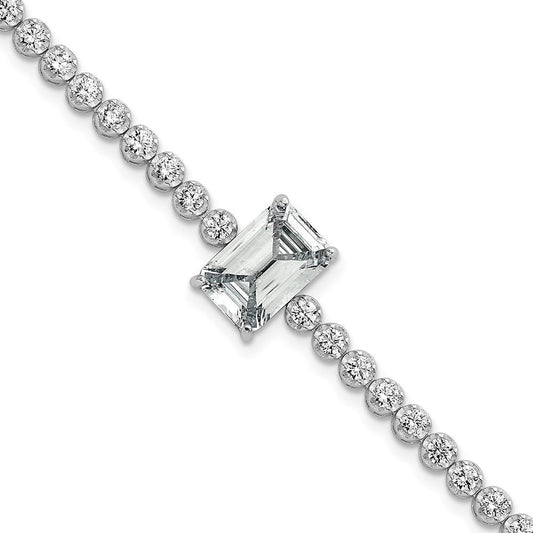 Sterling Silver Rhodium-plated Polished Round and Emerald-cut CZ 7.25 Inch Bracelet QG6857-7.25